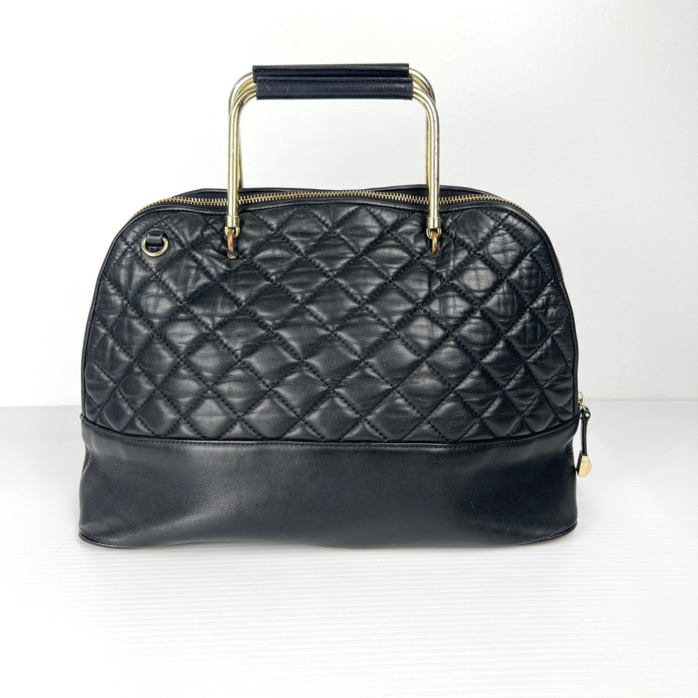Zara City Bag Black‎ Quilted Cow Leather Dome Satchel Metal Top Handle